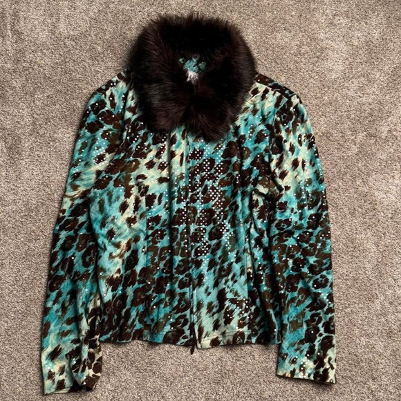 Joseph Ribkoff Jackets & Blazers - VINTAGE JOSEPH RIBKOFF FUR COLLAR SEQUIN-ACCENTED JACKET